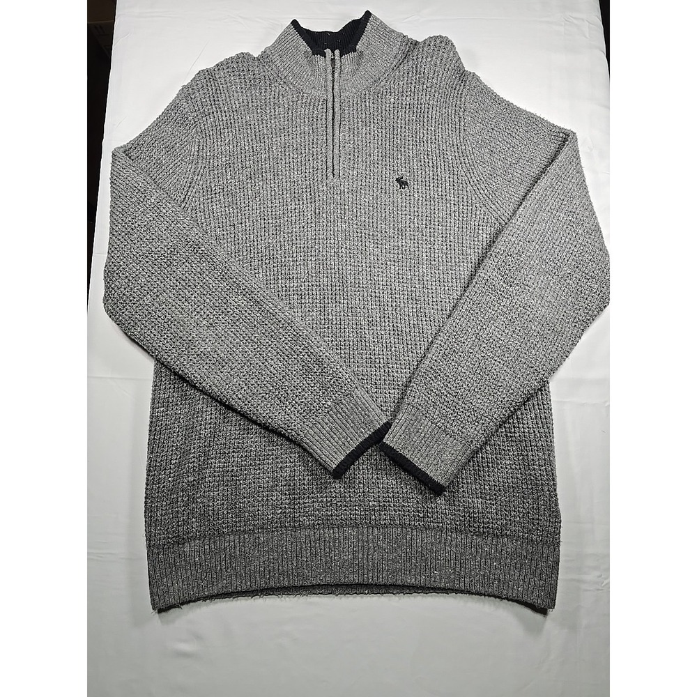 Abercrombie Fitch 1/4 Zip Sweater Men Large Gray Pullover Chunky Knit Soft